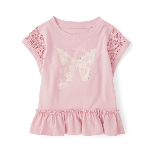 The Children's Place Girls Short Sleeve Rhinestone Crochet Peplum Top, Sizes XS-XXL