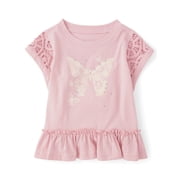 The Childrens Place Girls Short Sleeve Rhinestone Crochet Peplum Top, Sizes XS-XXL