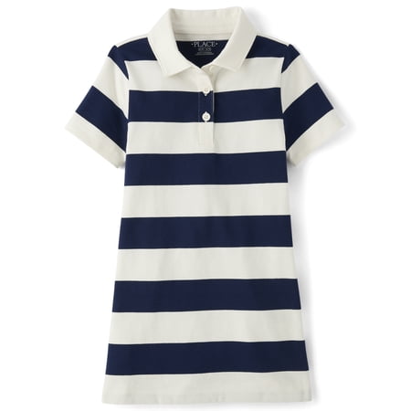 The Children's Place Girls Short Sleeve Striped Rugby Polo Dress, Sizes XS-XXL