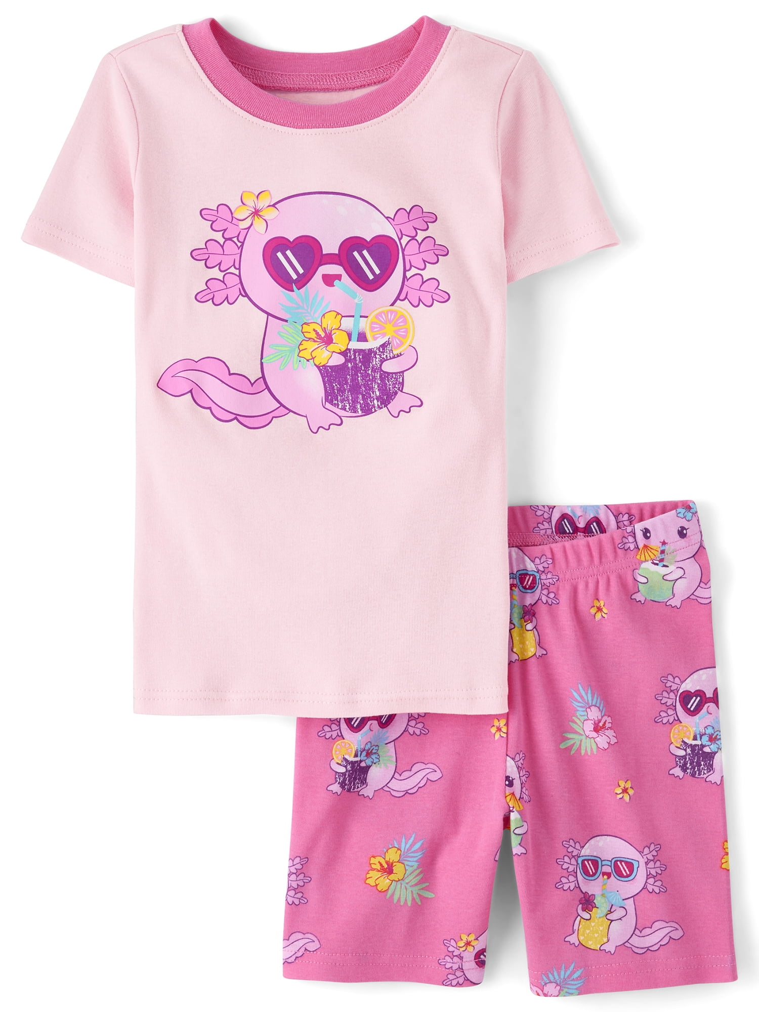 The Children's Place Girls Short Sleeve Summer Axolotl Snug Fit Cotton PJs, Sizes 4-16