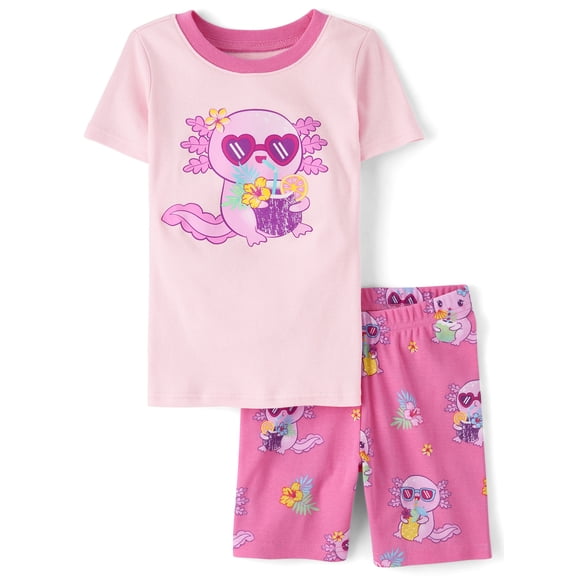 The Children's Place Girls Short Sleeve Summer Axolotl Snug Fit Cotton PJs, Sizes 4-16