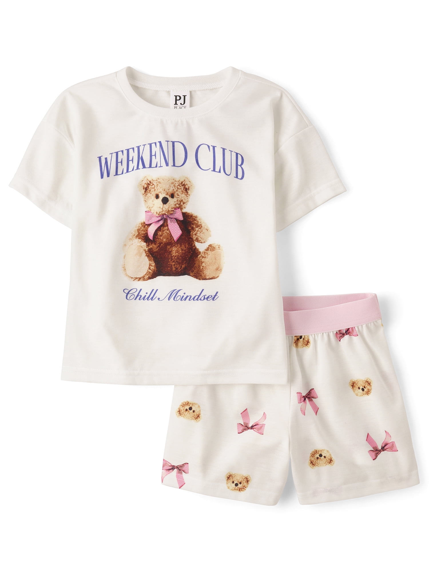 The Children's Place Girls Short Sleeve Teddy Bear Bow PJs, 2-Piece, Sizes XS-XXL