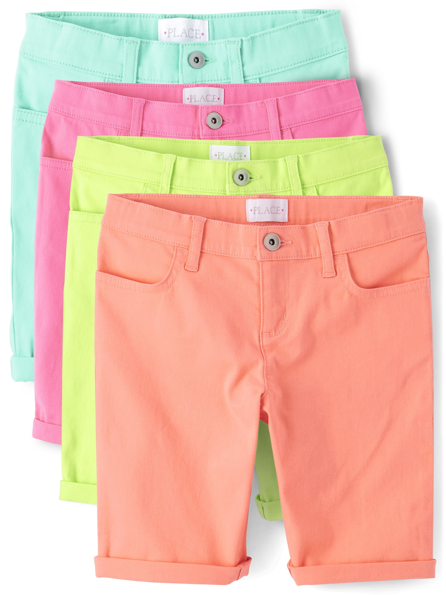 The Children's Place Girls Roll Cuff Twill Skimmer Short, 4Pack, Sizes