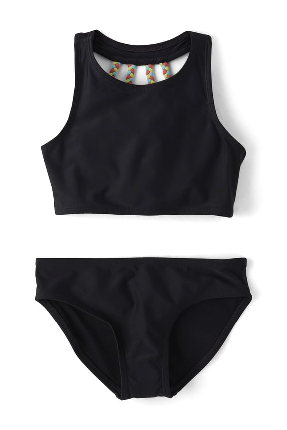 Girls Sleeveless Braided Back Tankini Swimsuit, 2-Piece, Sizes XS-XXL