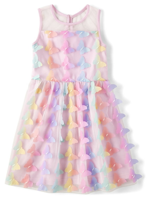 Girls Sleeveless Butterfly Ruffle Dress, Sizes 4-16