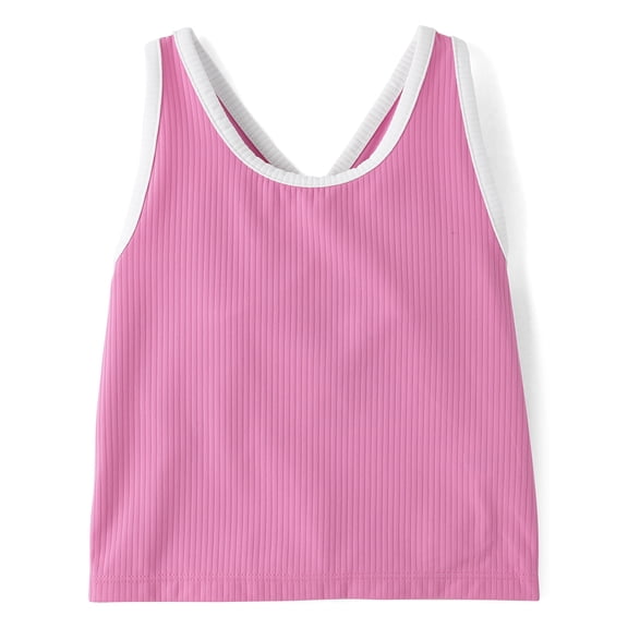 The Children's Place Girls Sleeveless Contrast Ribbed Cross Back Tank Top, Sizes XS-XXL