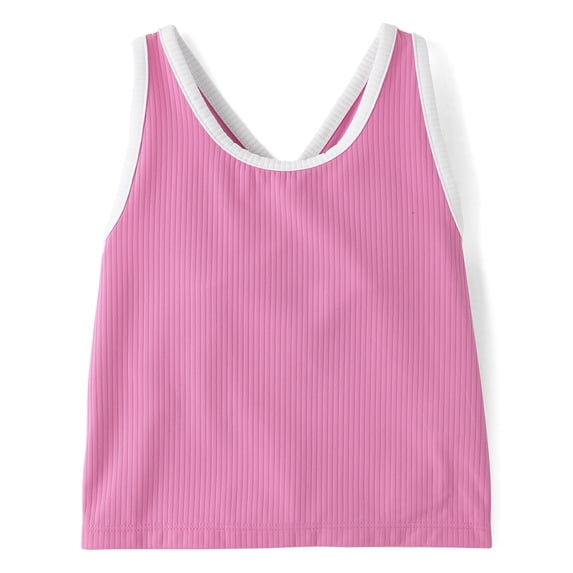 The Children's Place Girls Sleeveless Contrast Ribbed Cross Back Tank Top, Sizes XS-XXL
