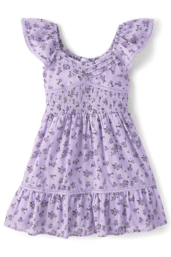 Girls Sleeveless Floral Pleated Smocked Dress, Sizes XS-XXL