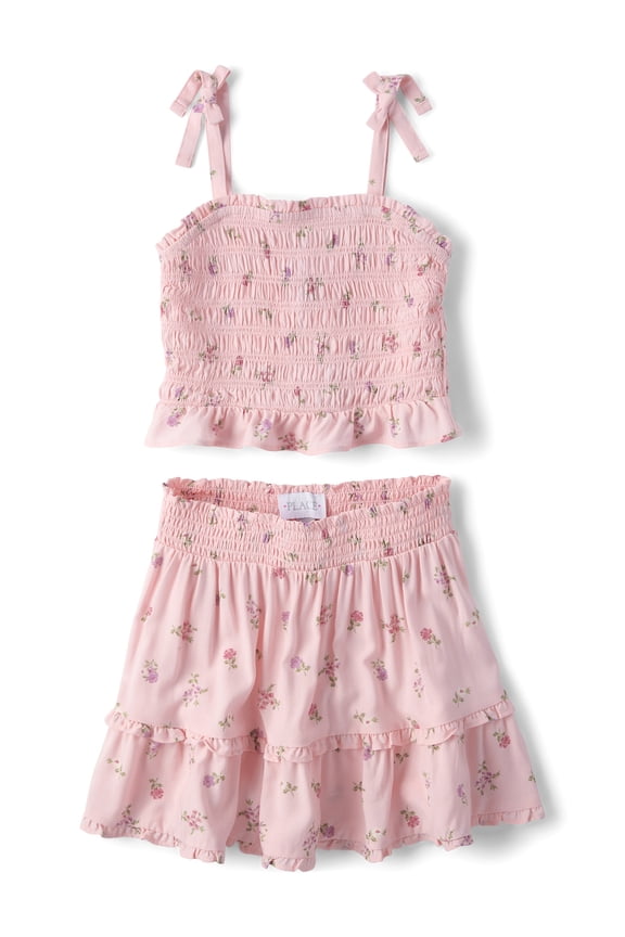 Girls Sleeveless Floral Ruffle Outfit Set, 2-Piece, Sizes XS-XXL