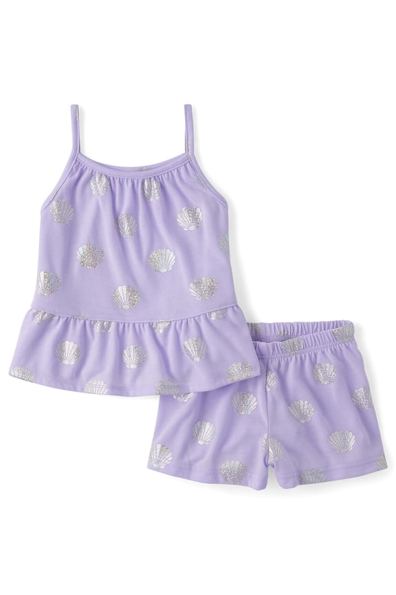 Girls Sleeveless Foil Seashell Print PJs, 2-Piece, Sizes XS-XXL