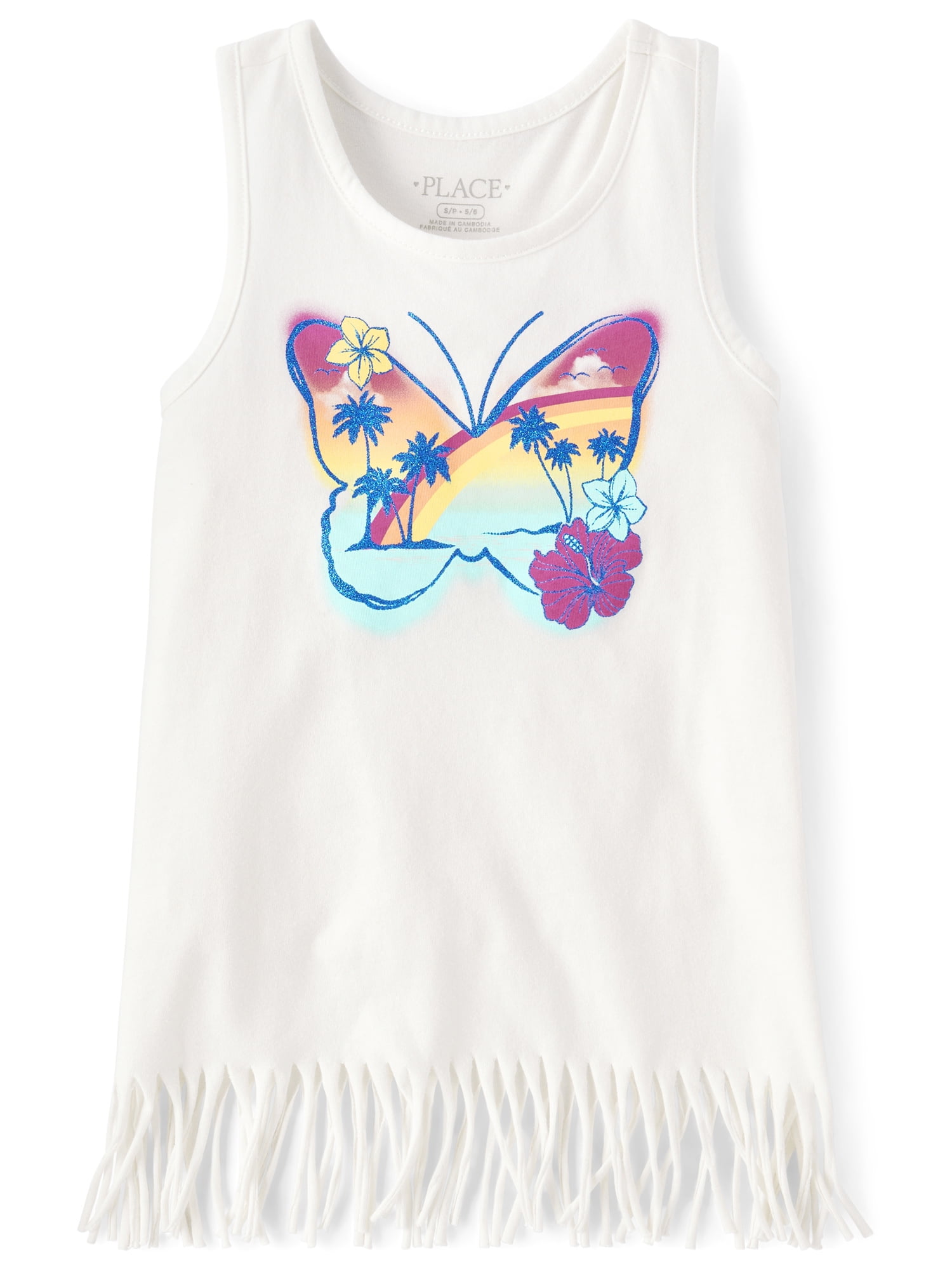 The Children's Place Girls Sleeveless Graphic Print Fringe Tank Top, Sizes XS-XXL