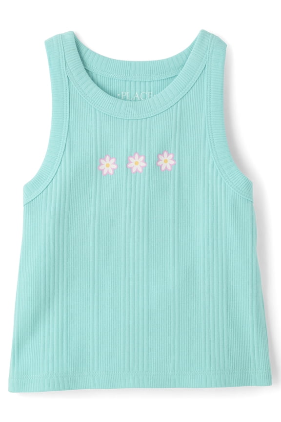 Girls Sleeveless Graphic Ribbed Tank Top, Sizes XS-XXL