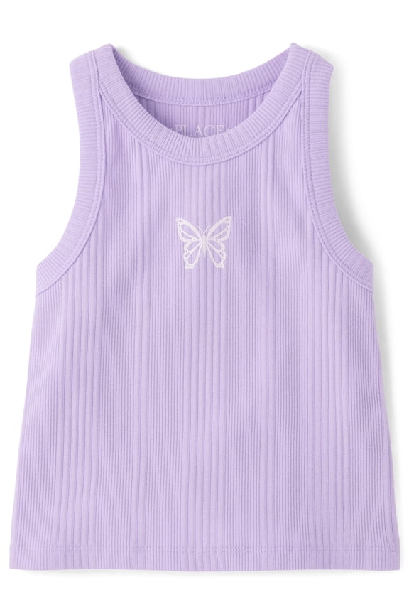Girls Sleeveless Graphic Ribbed Tank Top, Sizes XS-XXL