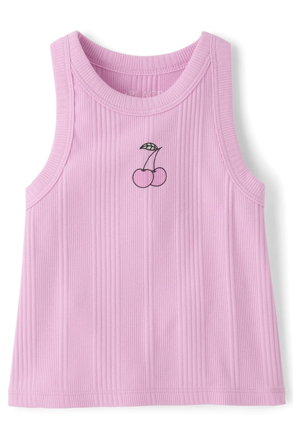 Girls Sleeveless Graphic Ribbed Tank Top, Sizes XS-XXL