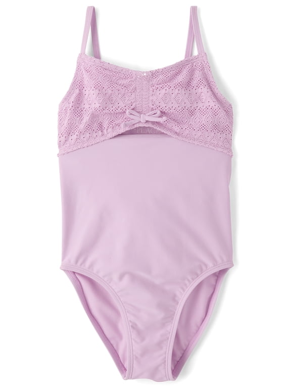 Girls Sleeveless Lace Cut-Out One Piece Swimsuit, Sizes XS-XXL