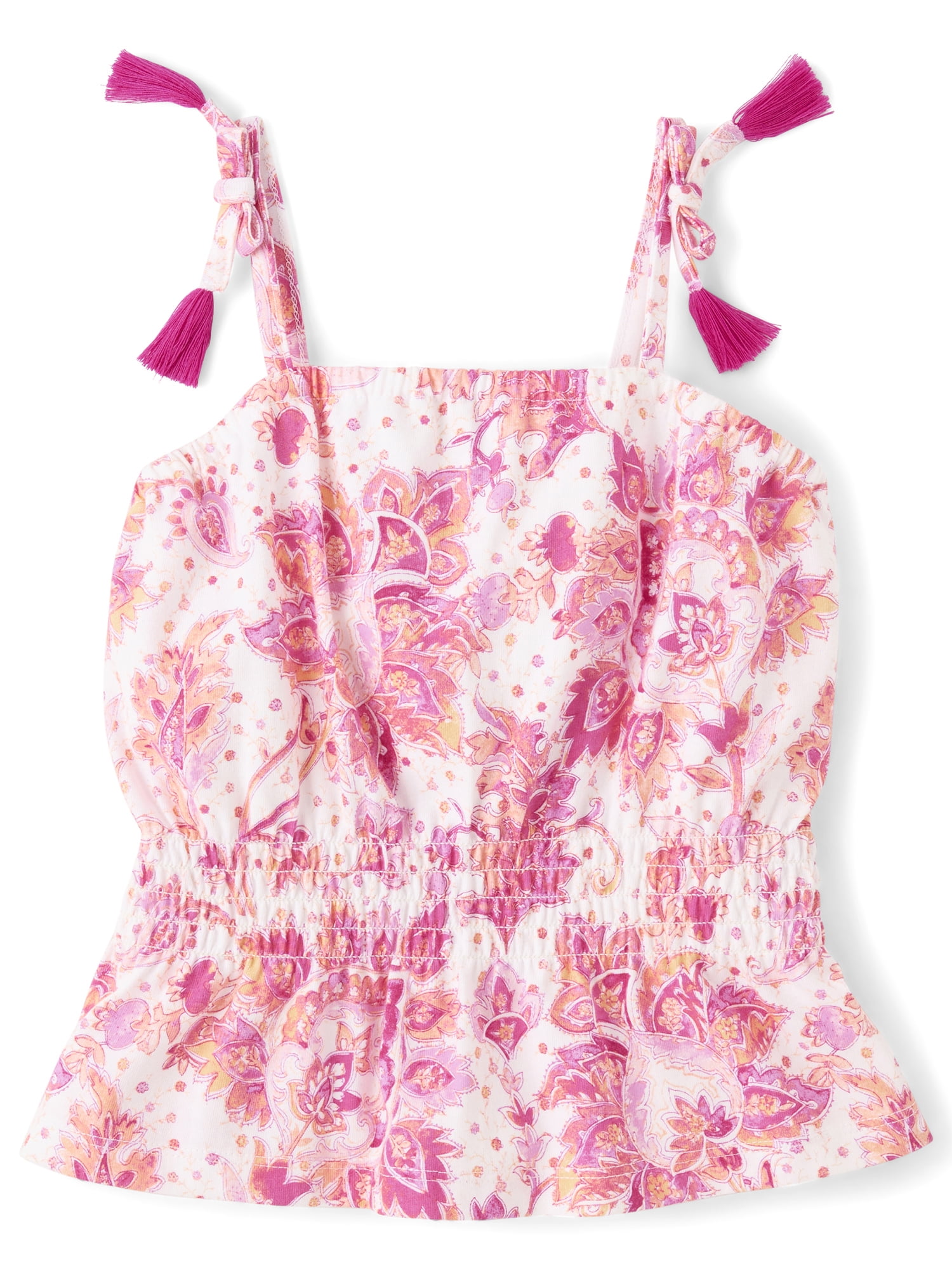 The Children's Place Girls Sleeveless Paisley Tassel Bow Shoulder Tank Top, Sizes XS-XXL