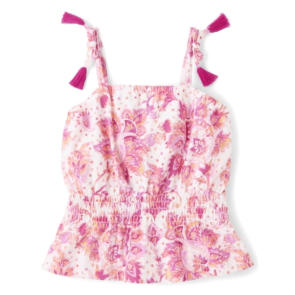 The Children's Place Girls Sleeveless Paisley Tassel Bow Shoulder Tank Top, Sizes XS-XXL