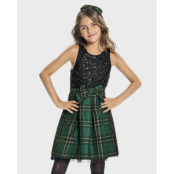 The Children's Place Girls Sleeveless Plaid Sequin Fit-n-Flare Dress, Sizes XS-XXL