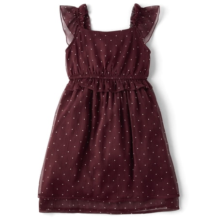 The Children's Place Girls Sleeveless Polka Dot Chiffon Flutter Dress, Sizes XS-XXL