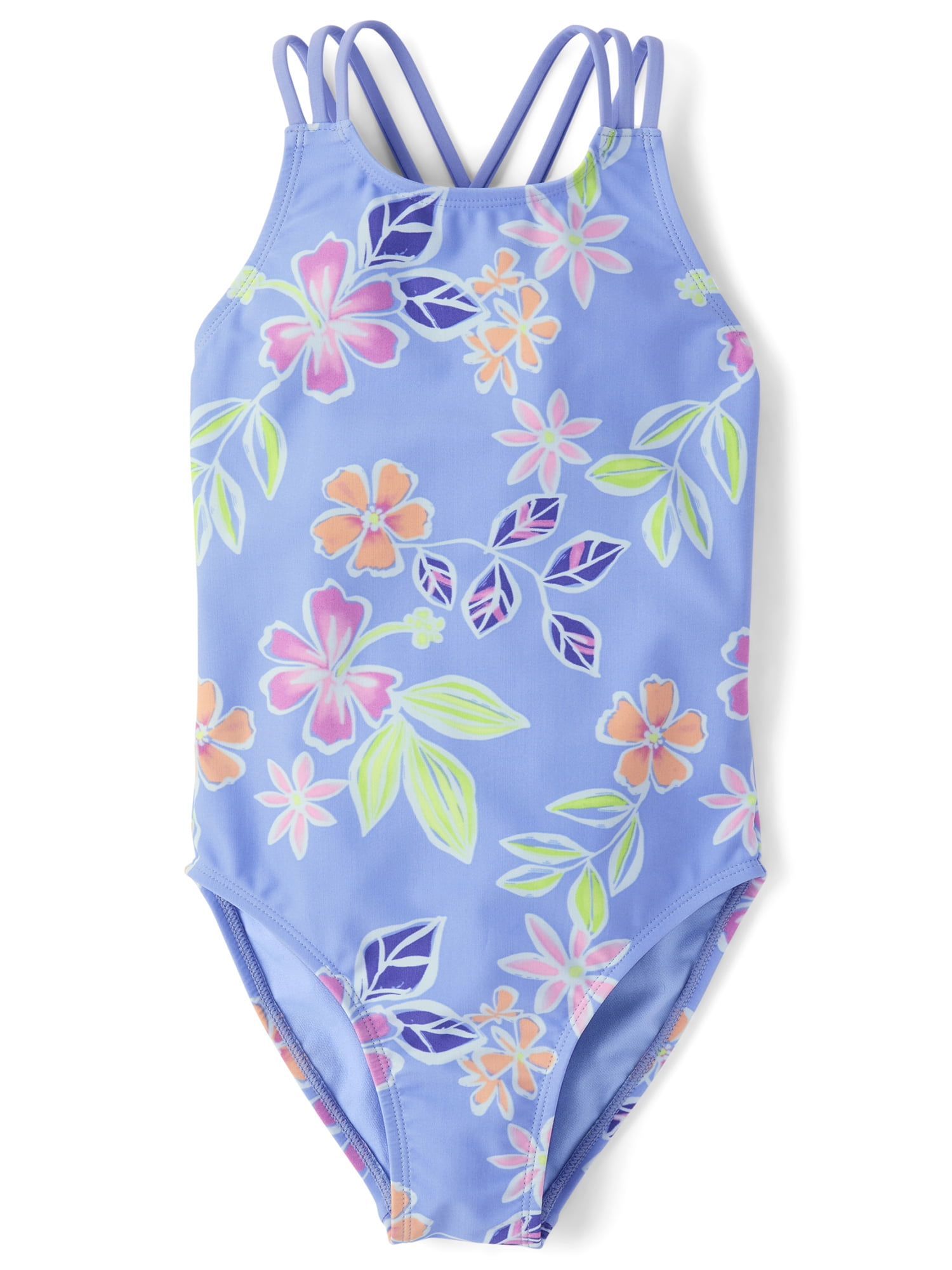 The Children's Place Girls Sleeveless Printed Cross Back One Piece Swimsuit, Sizes XS-XXL