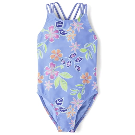 The Children's Place Girls Sleeveless Printed Cross Back One Piece Swimsuit, Sizes XS-XXL