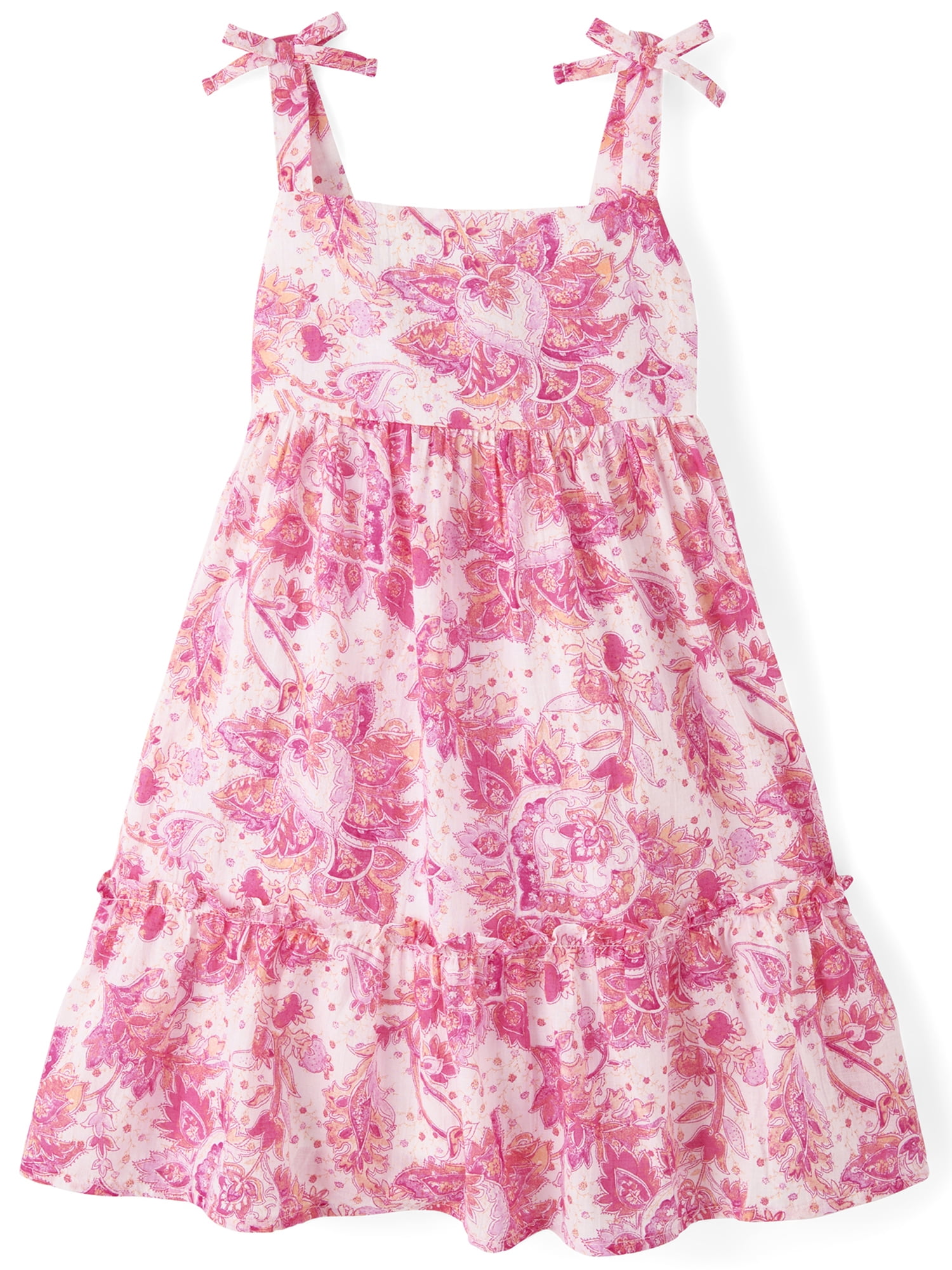The Children's Place Girls Sleeveless Printed Textured Bow Shoulder Dress, Sizes XS-XXL