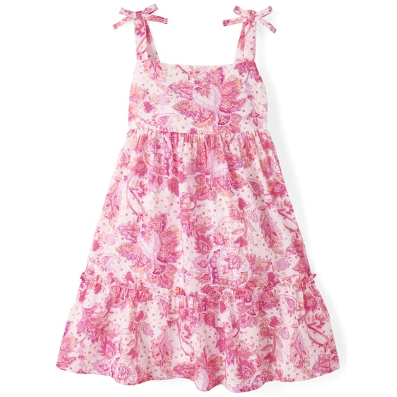 The Children's Place Girls Sleeveless Printed Textured Bow Shoulder Dress, Sizes XS-XXL