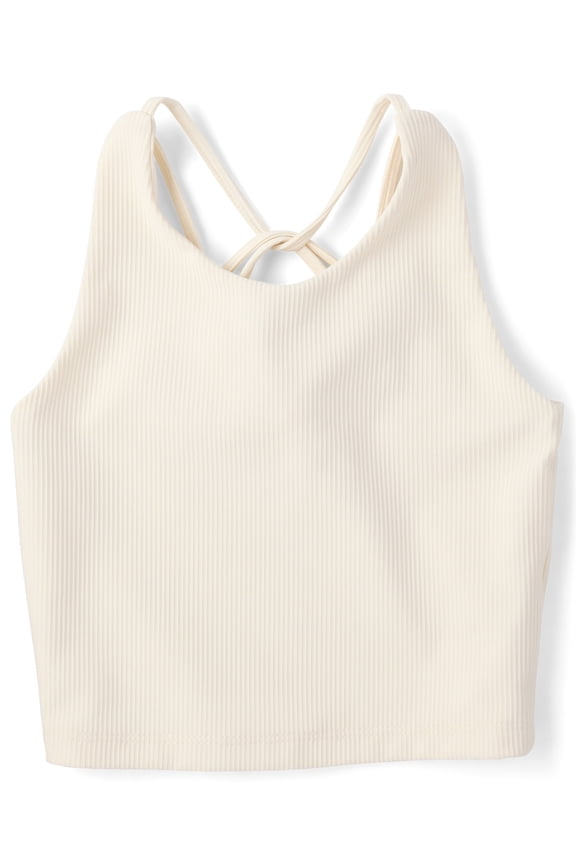 Girls Sleeveless Quick Dry Cross Back Ribbed Tank Top, Sizes XS-XXL