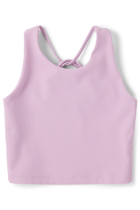 Girls Sleeveless Quick Dry Cross Back Ribbed Tank Top, Sizes XS-XXL