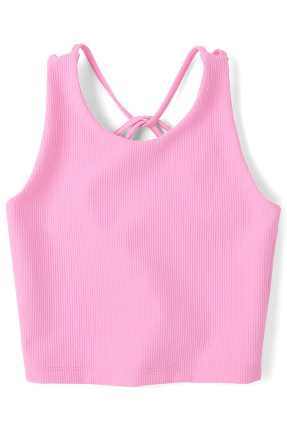 Girls Sleeveless Quick Dry Cross Back Ribbed Tank Top, Sizes XS-XXL