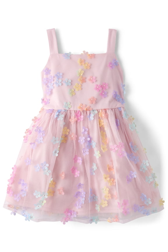 Girls Sleeveless Rainbow Print Fit and Flare Dress, Sizes 4-16