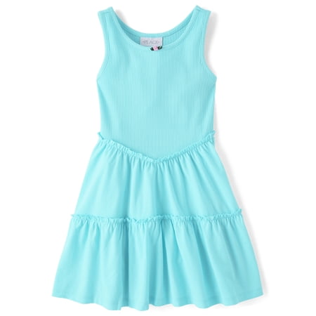 The Children's Place Girls Sleeveless Ribbed Tiered V-Waist Dress, Sizes XS-XXL
