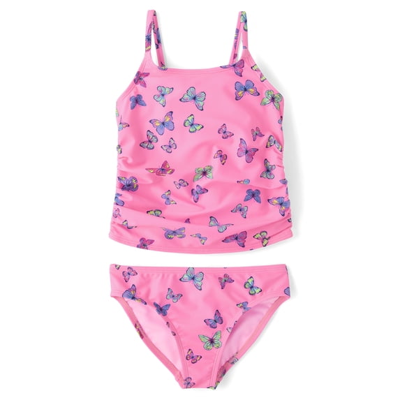 The Children's Place Girls Sleeveless Ruched Tankini Swimsuit, 2-Piece, Sizes XS-XXL