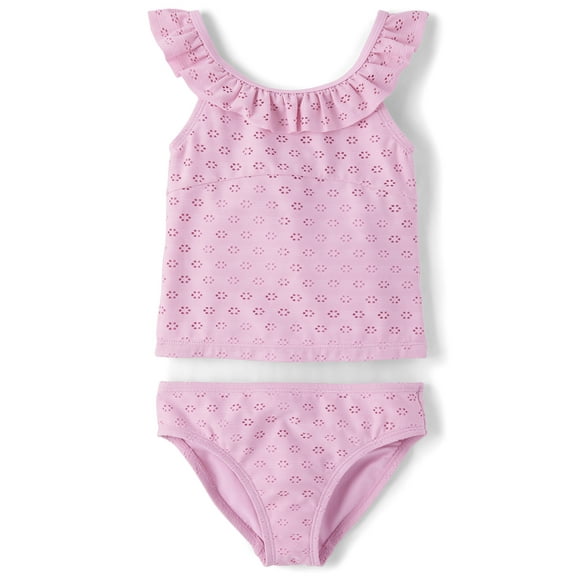 The Children's Place Girls Sleeveless Ruffle Eyelet Tankini Swimsuit, Sizes XS-XXL