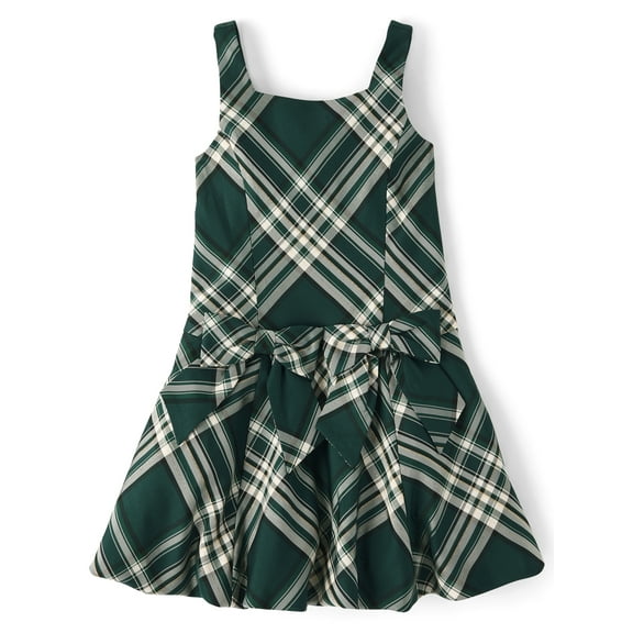 The Children's Place Girls Sleeveless Satin Plaid Bow Bubble Dress, Sizes 4-16