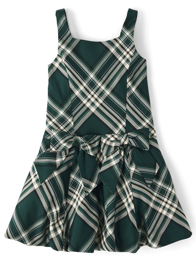 The Children's Place Girls Matching Family Plaid Bow Satin Bubble Dress | Size 10 | Green The Children's Place Girls Matching Family Plaid Bow Satin Bubble Dress | Size 10 | Green
