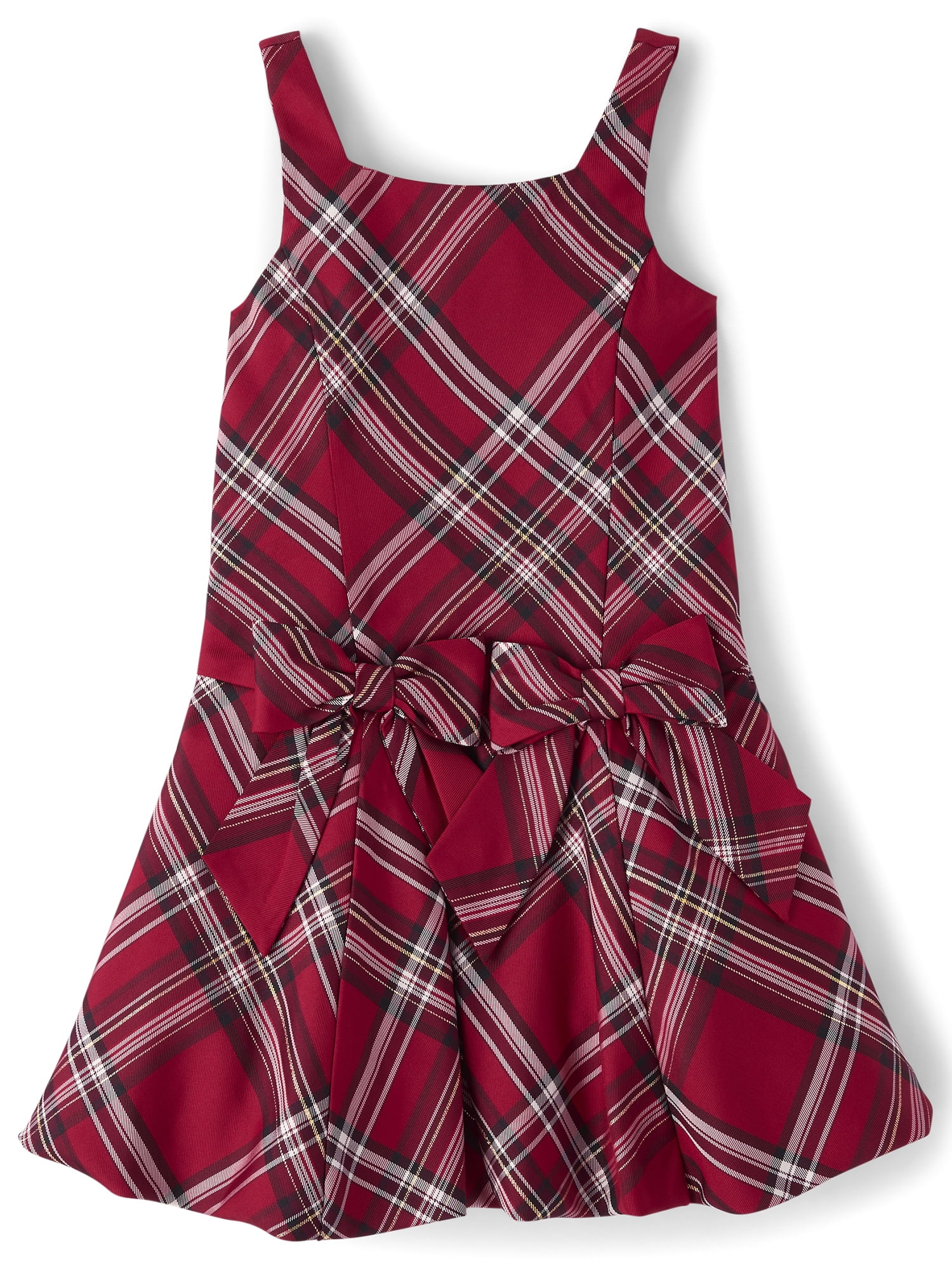 children's place red dress The Children's Place Girls Matching Family Plaid Bow Satin Bubble Dress | Size 8