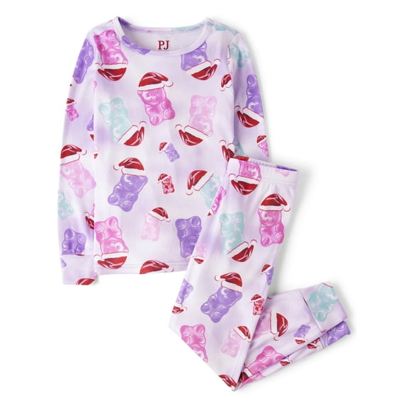 The Children's Place Girls Snug Fit Gummy Bear Santa Hat Velour PJs, Sizes 4-16
