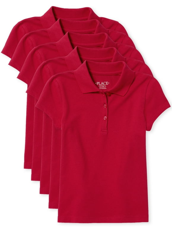 The Children's Place Girls Uniform Short Sleeve Pique Polo, 5-Pack, Sizes XS-XXL