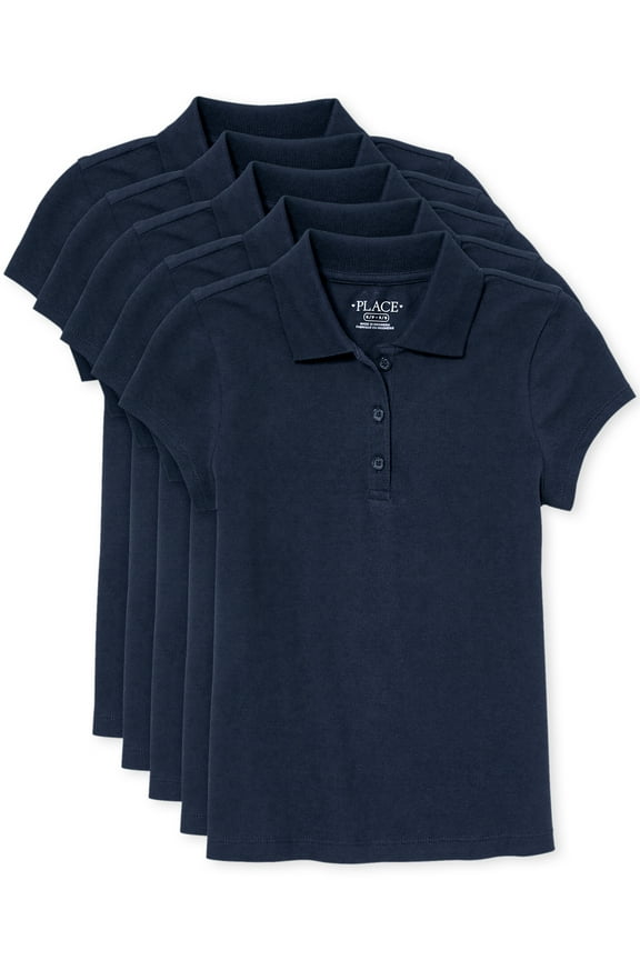 Girls Uniform Short Sleeve Pique Polo, 5-Pack, Sizes XS-XXL