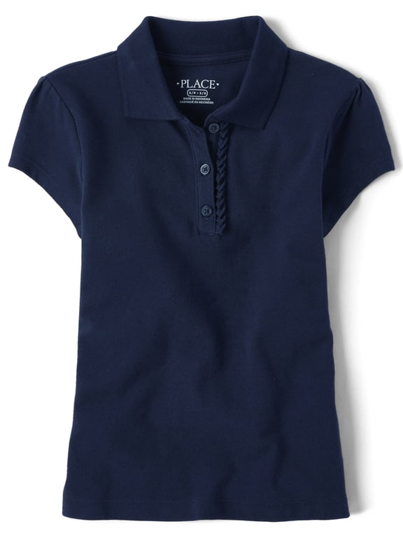 Girls Uniform Short Sleeve Ruffle Pique Polo, Sizes XS-XXL