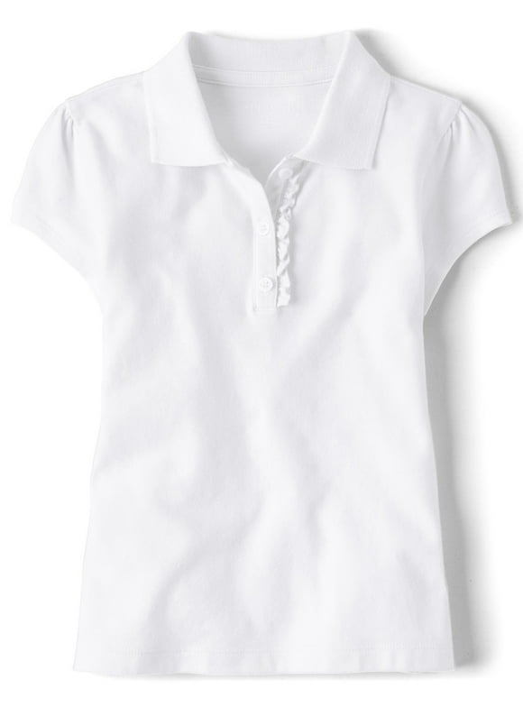 The Children's Place Girls Uniform Short Sleeve Ruffle Pique Polo, Sizes XS-XXL
