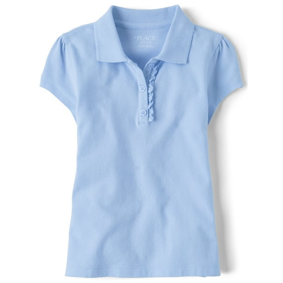 The Children's Place Girls Uniform Short Sleeve Ruffle Pique Polo, Sizes XS-XXL