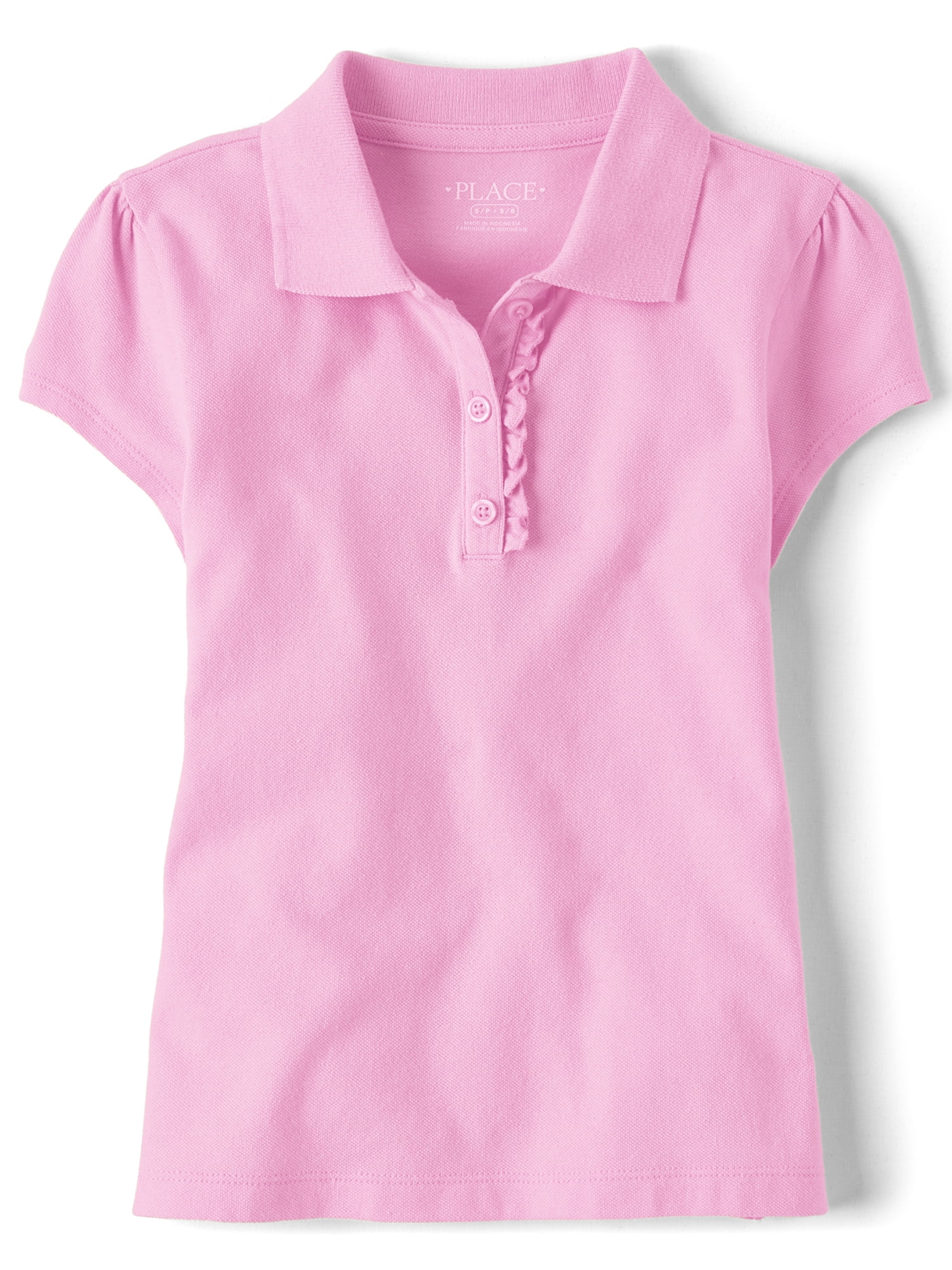 The Children's Place Girls Uniform Short Sleeve Ruffle Pique Polo, Sizes XS-XXL