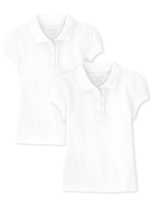 The Children's Place Girls Uniform Short Sleeve Ruffle Polo, 2-Pack, Sizes XS-XXL