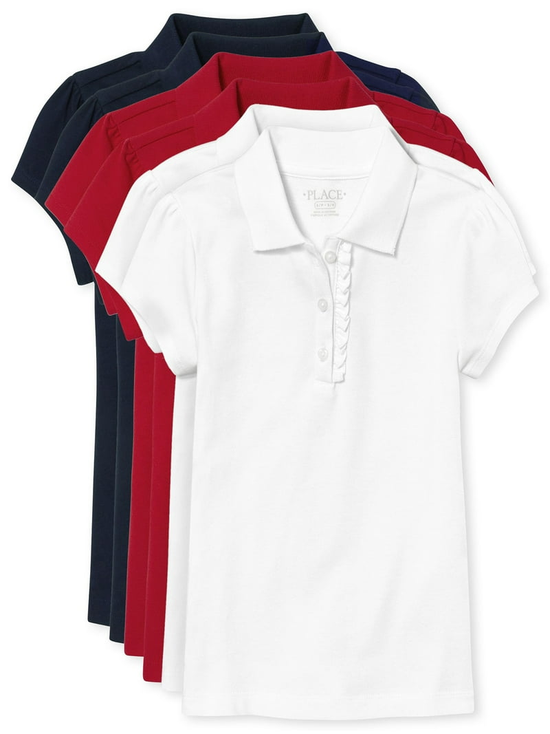 The Children's Place Girls Uniform Short Sleeve Ruffle Polo,