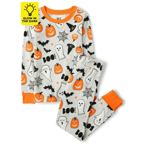 The Children's Place Baby, Toddler, & Kids Unisex Snug Fit Glow-in-the-Dark Halloween Cotton Pajamas, Sizes 12M-16