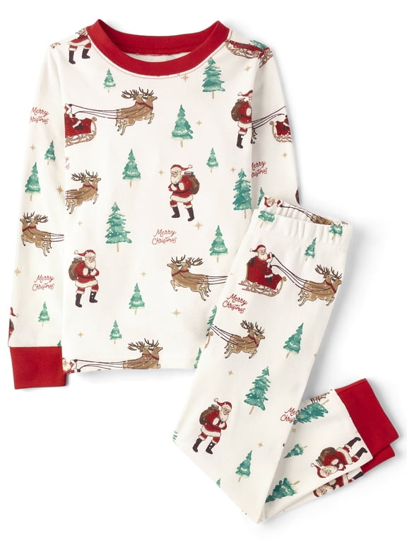 Kids Christmas Long Sleeve Santa Sleigh Snug Fit Cotton PJs, Sizes 4-16