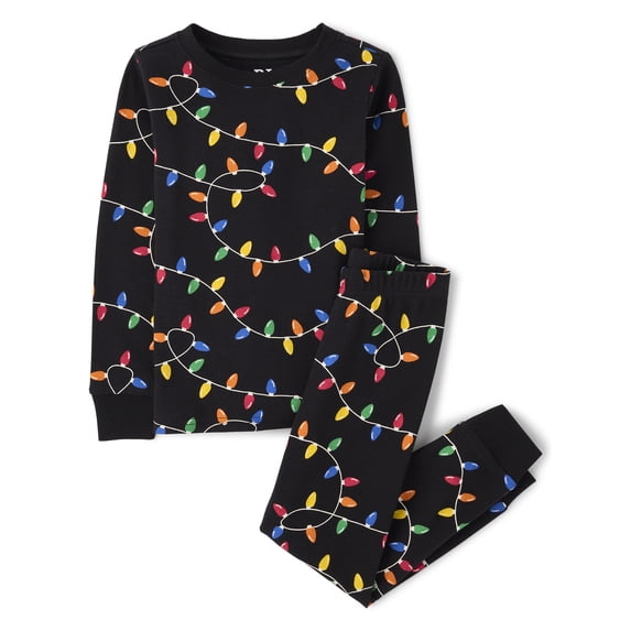 The Children's Place Kids Matching Long Sleeve Christmas Lights Snug Fit Cotton PJs, Sizes 4-16