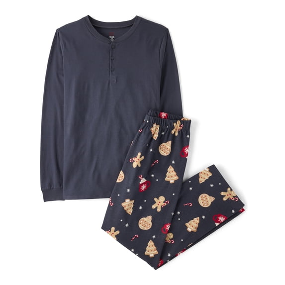 The Children's Place Men's Christmas Long Sleeve Gingerbread Cotton Henley PJs, Sizes XS-XXXL